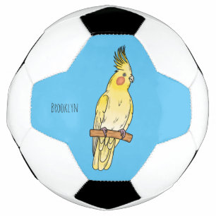 Cockatiel bird cartoon illustration  soccer ball