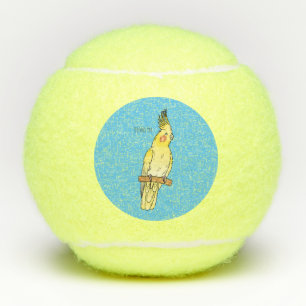 Cockatiel bird cartoon illustration tennis balls