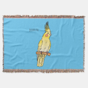 Cockatiel bird cartoon illustration  throw blanket