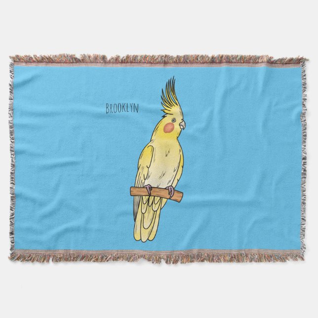 Cockatiel bird cartoon illustration  throw blanket (Front)