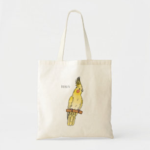 Cockatiel bird cartoon illustration tote bag