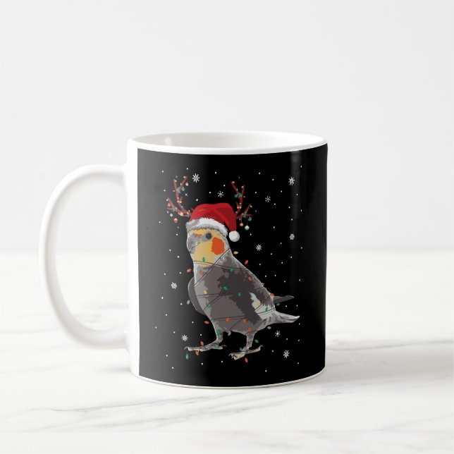 Cockatiel Bird Christmas Reindeer Santa Lights Fun Coffee Mug (Left)