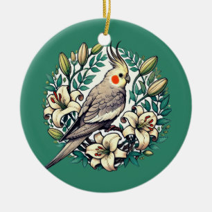 Cockatiel Bird Illustration                        Ceramic Ornament