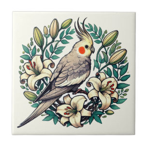 Cockatiel Bird Illustration                        Ceramic Tile