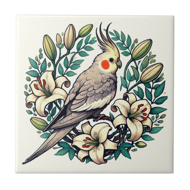 Cockatiel Bird Illustration                        Ceramic Tile (Front)