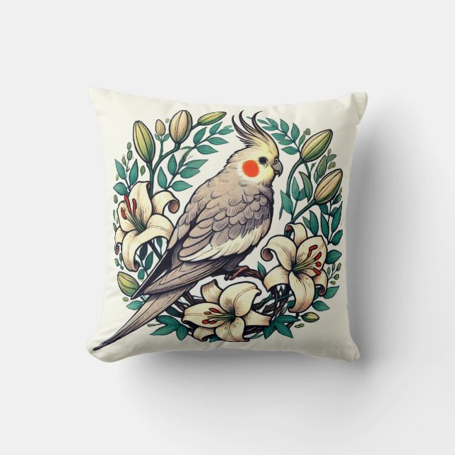 Cockatiel Bird Illustration                        Cushion (Front)