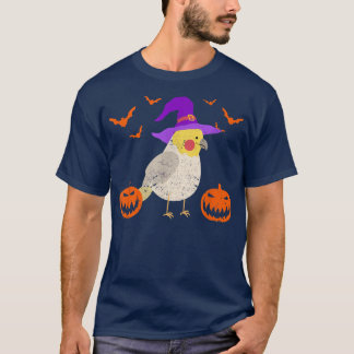 Cockatiel Bird Witch Hat Funny Halloween Animal Lo T-Shirt