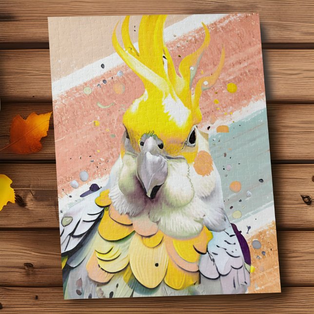 Cockatiel Cute Pet Bird Animal Lover Yellow Grey Jigsaw Puzzle (Lutino Cockatiel Pet Bird Puzzle)