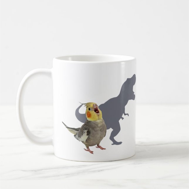 Cockatiel Dinosaur Roar Personalized Gift Coffee Mug (Left)