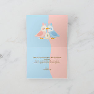 Cockatiel Gender Reveal Folded Thank You Card
