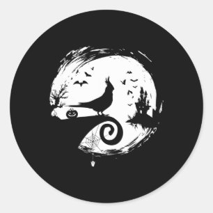 Cockatiel Halloween Costume Moon Silhouette Creepy Classic Round Sticker