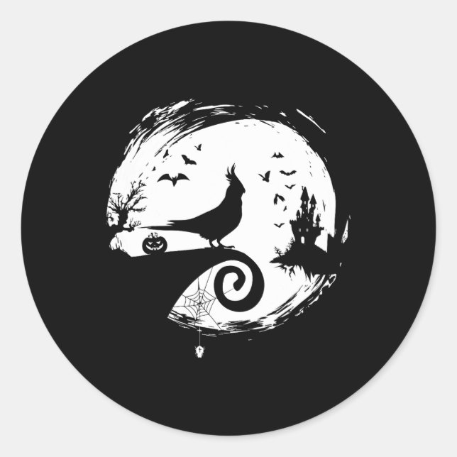 Cockatiel Halloween Costume Moon Silhouette Creepy Classic Round Sticker (Front)