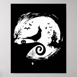 Cockatiel Halloween Costume Moon Silhouette Creepy Poster