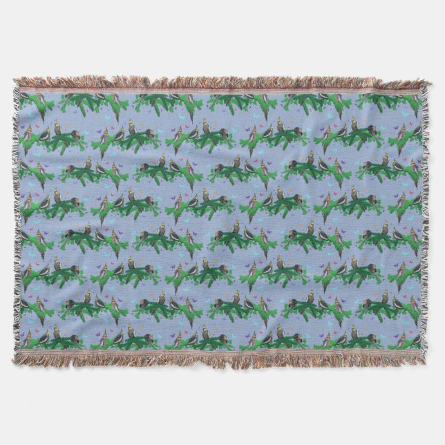 Cockatiel Party Throw Blanket (Light Blue) (Front)