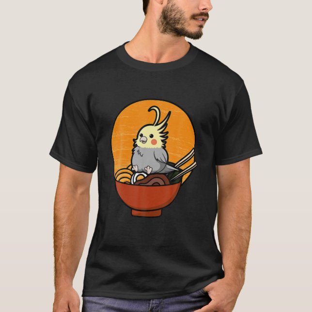 Cockatiel Ramen Funny Lutino Cockatoo Parrot Bird T-Shirt (Front)