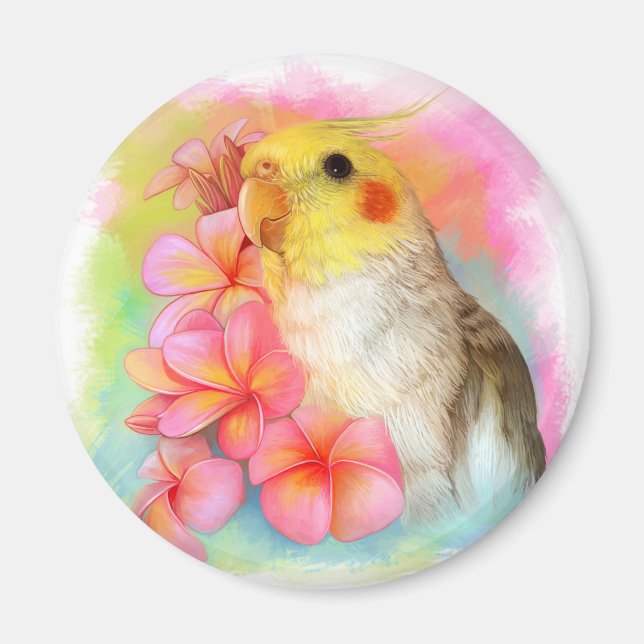 Cockatiel with frangipani magnet (Front)