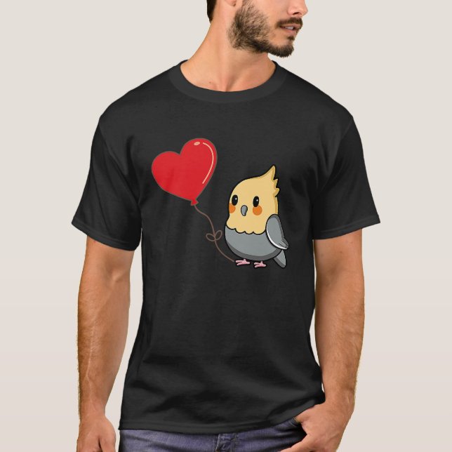 Cockatiel With Heart Balloon Valentines Day Love B T-Shirt (Front)