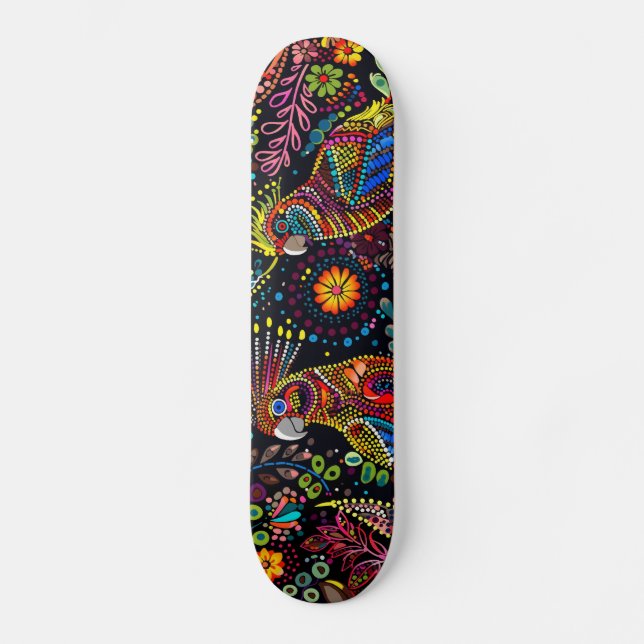 Cockatiels - Aboriginal Style - Skateboard Deck (Front)