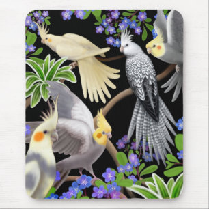 Cockatiels and Flowers Mousepad