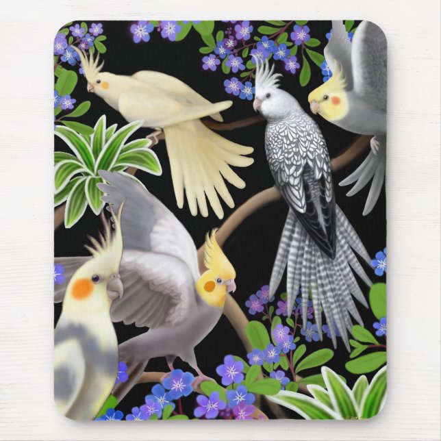 Cockatiels and Flowers Mousepad (Front)