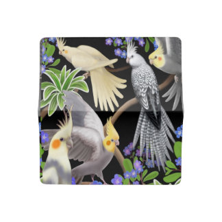 Cockatiels in Forget Me Not Flower Checkbook Cover