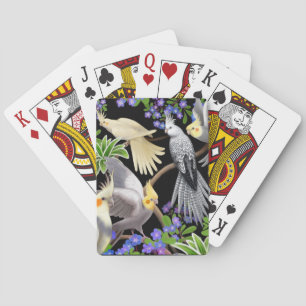 Cockatiels in Forget Me Not Flowers Playing Cards