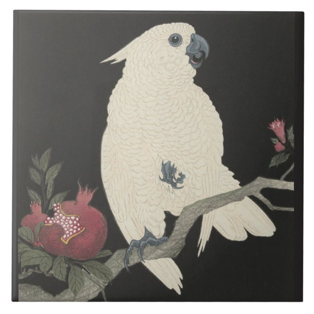 Cockatoo and pomegranate by Ohara Koson Ceramic Tile (Front)