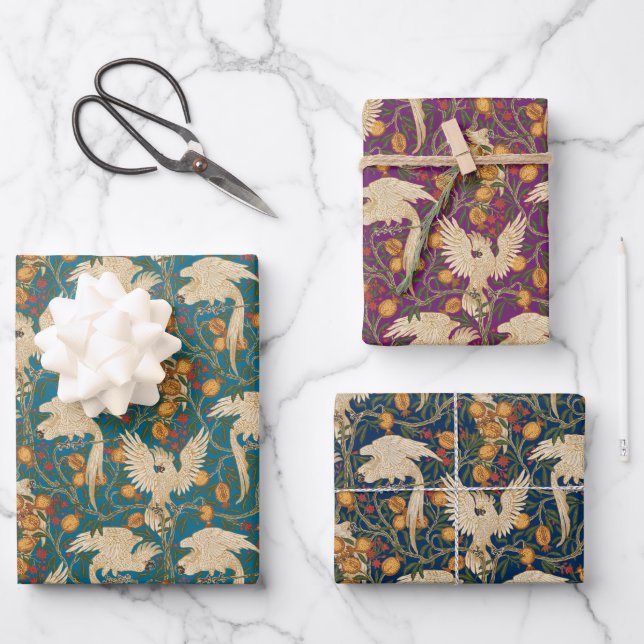 Cockatoo and Pomegranate by Walter Crane Dark Wrapping Paper Sheet (Front)