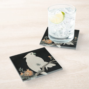 Cockatoo and Pomegranate, fine art by Ohara Koson Glass Coaster