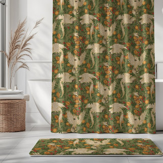 Cockatoo and Pomegranate in bamboo green Shower Curtain