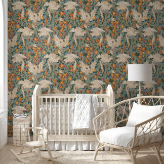 Cockatoo and Pomegranate in duck egg blue  Wallpaper