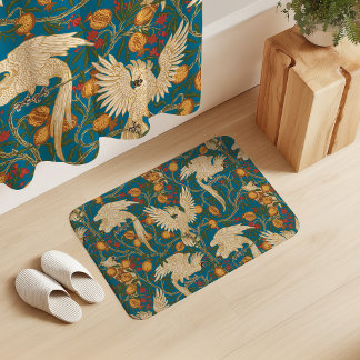 Cockatoo and Pomegranate in orient teal blue Bath Mat