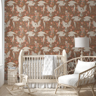 Cockatoo and Pomegranate in terracotta  Wallpaper