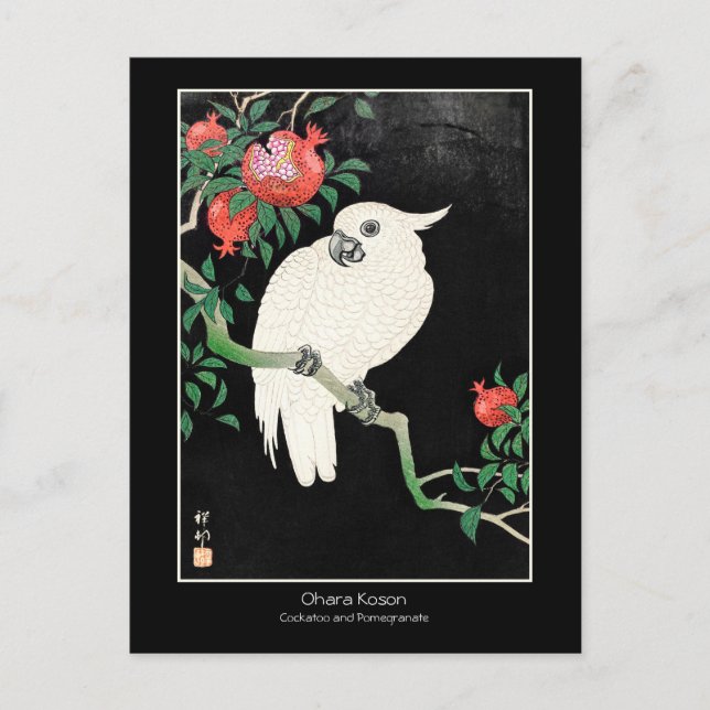 Cockatoo and Pomegranate -Ohara Koson + title Art  Postcard (Front)