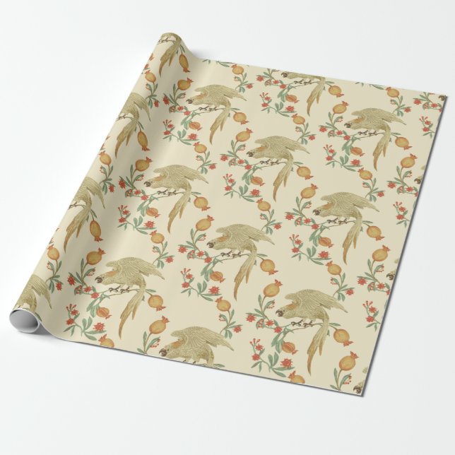 Cockatoo and Pomegranate Pattern  Tissue Paper (Unrolled)