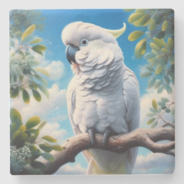 Cockatoo art  stone coaster (Front)