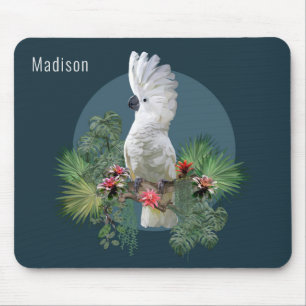 Cockatoo Bird Tropical Flowers Personalized Name Mouse Pad
