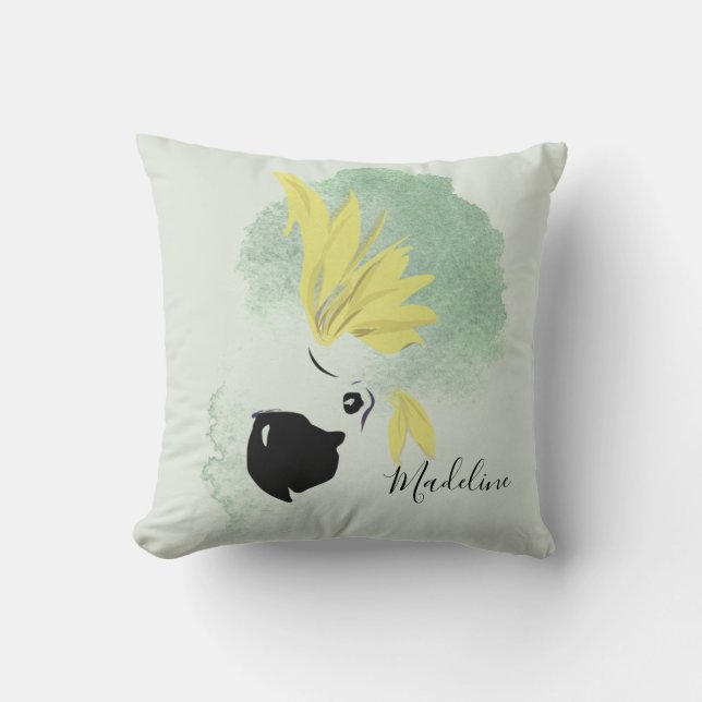 Cockatoo Bird Yellow and Green Watercolor Personal Cushion (Front)