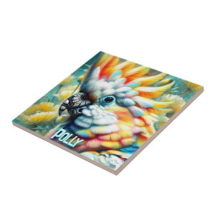 Cockatoo Bird Yellow Poppies Personalised Ceramic Tile