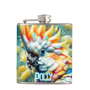 Cockatoo Bird Yellow Poppies Personalised Hip Flask
