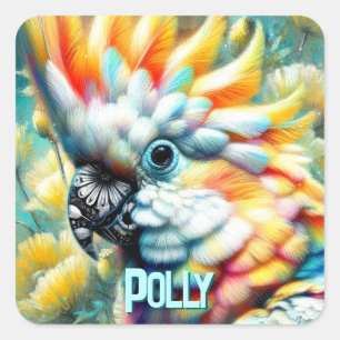 Cockatoo Bird Yellow Poppies Personalized Square Sticker