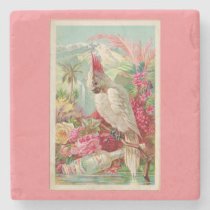 Cockatoo Cocktailing Tropical Paradise Print Stone Coaster