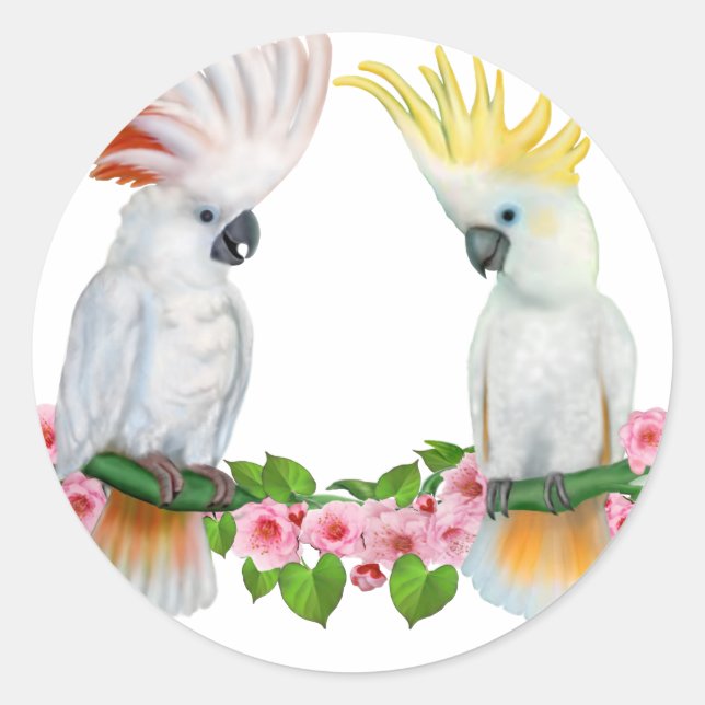 COCKATOO COURTSHIP CLASSIC ROUND STICKER (Front)