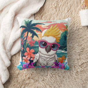 Cockatoo in a scenic floral print cushion