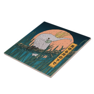 Cockatoo Japanese travel poster Ceramic Tile