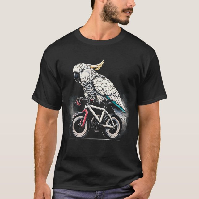Cockatoo Parrot Bird Riding Bike Biker Bicycle T-Shirt (Front)