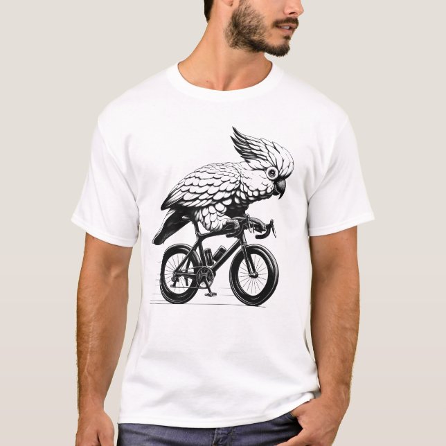 Cockatoo Parrot Bird Riding Bike Biker Bicycle T-Shirt (Front)