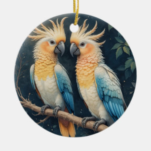 Cockatoo Parrot Couple Ceramic Ornament