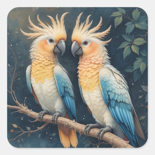 Cockatoo Parrot Couple Square Sticker (Front)