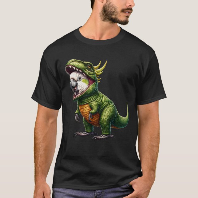 Cockatoo Parrot Wearing Dinosaur Outfit Funny T-Shirt (Front)